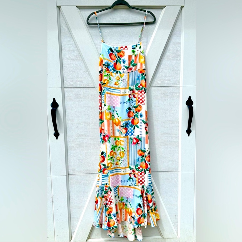 Anthropology Paper Heart Sunburst Fruit Patchwork Maxi Dress